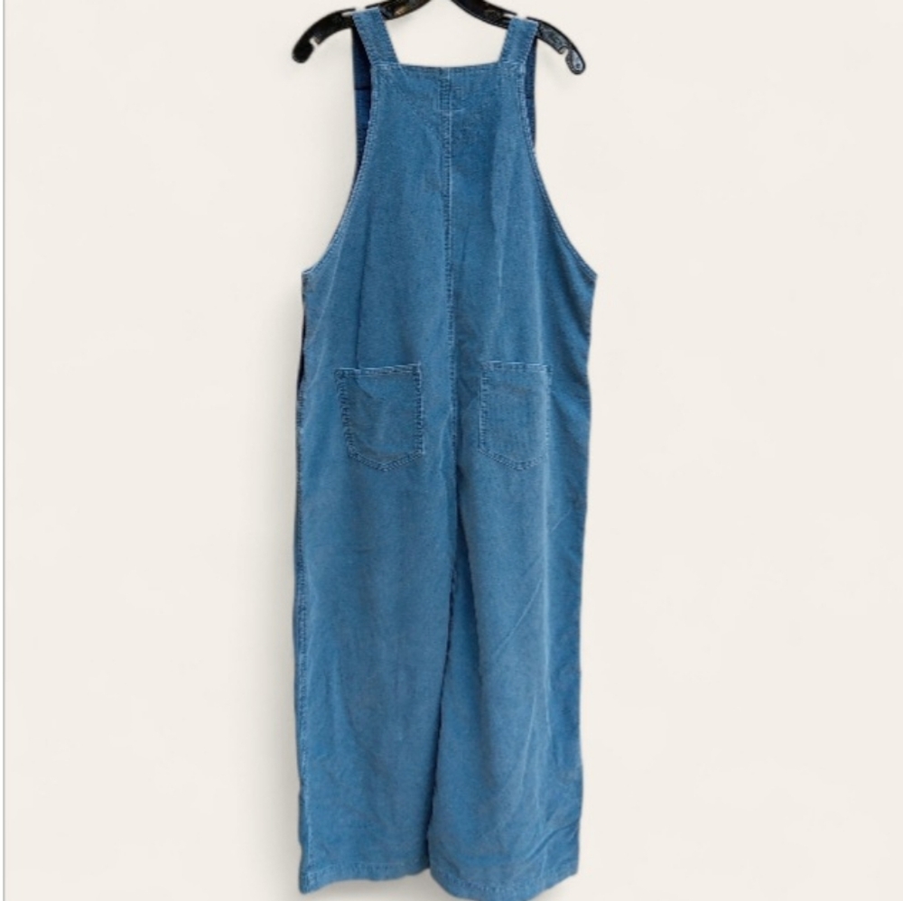 Corduroy Dress Overall Maxi by Eddie Bauer Size Large Tall Blue Cotton 90s Vtg - Picture 4 of 5